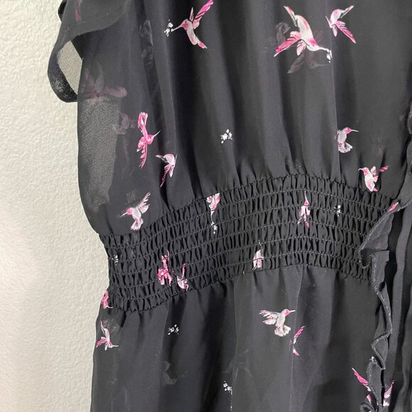 Torrid Womens Plus 3X Black Sheer Ruffle Front Hummingbird Tunic Top Blouse - Picture 6 of 8